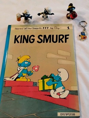 Schleich Vintage Smurfs King Smurf Figurines & 1978 Dupuis Comic Book Collection