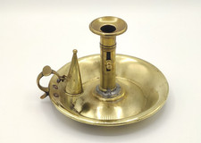 Antique Large Brass Chamberstick with Snuffer & Push Ejector c.1800s