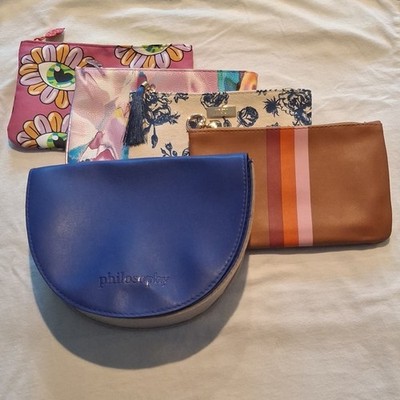 Ipsy Lot of 4 Makeup Bags Zipper Pouches  5'' tall X 7'' width & 1 Philosophy Bag