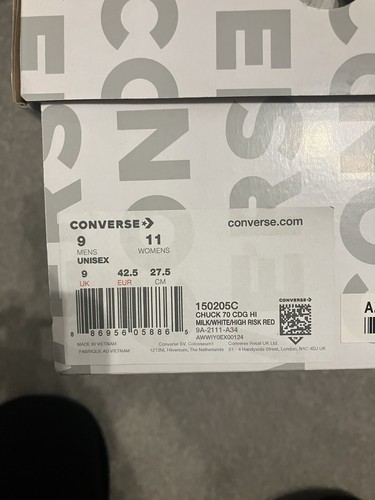 Converse Chuck Taylor All Star 70 Hi Top Comme Des Garcons Play White Uk Size 9  - Picture 6 of 6