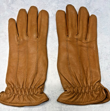 DESIGNER LADIES CAMEL LEATHER WINTER GLOVES ACRYLIC KNIT LINING SIZE 6.5
