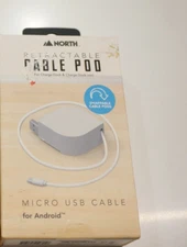 North Retractable Pod Micro USB Cable - White for Android New in original box