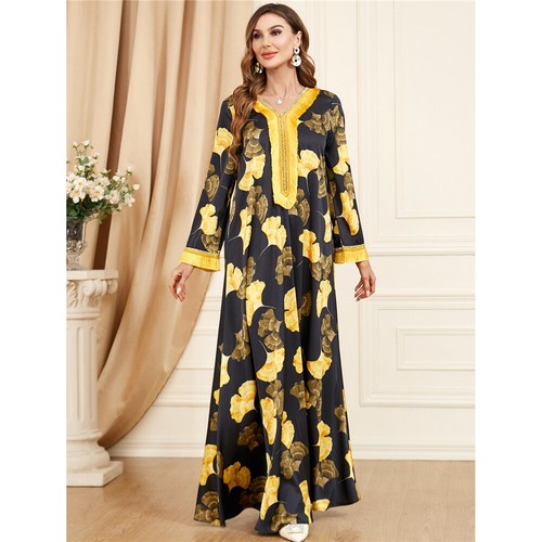 Muslim Floral Kaftan Islamic Women Maxi Dress Ramadan Dubai Caftan Moroccan Gown - Picture 75 of 216