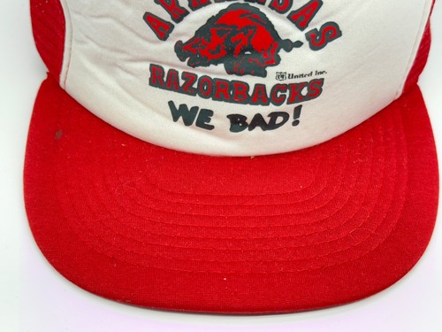Vintage 1990’s Arkansas Razorbacks We Bad! NCAA Trucker SnapBack Hat San Sun Red - Picture 7 of 18