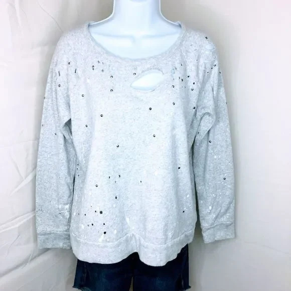 Chaser Women Sweatshirt Grey Paint Splatter Stud … - image 1