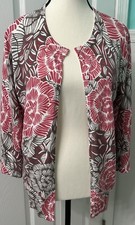 Women  s Small Cardigan Button Front Sweater Floral, Print Knit Pink White B36