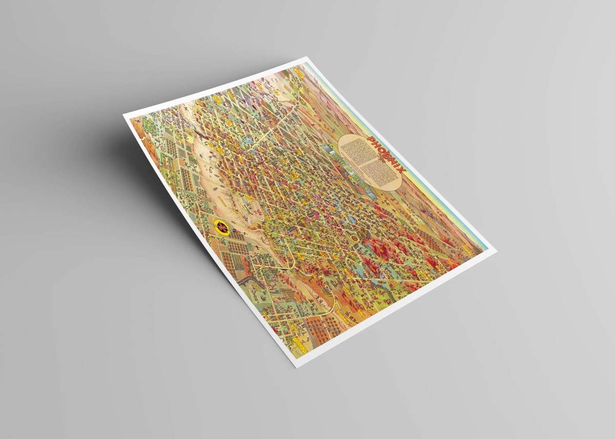 Vintage 1950s Phoenix Arizona Pictorial Map Poster – “Valley of