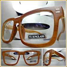 Men's CLASSIC VINTAGE RETRO Style Clear Lens EYE GLASSES Faux Wood Wooden Frame