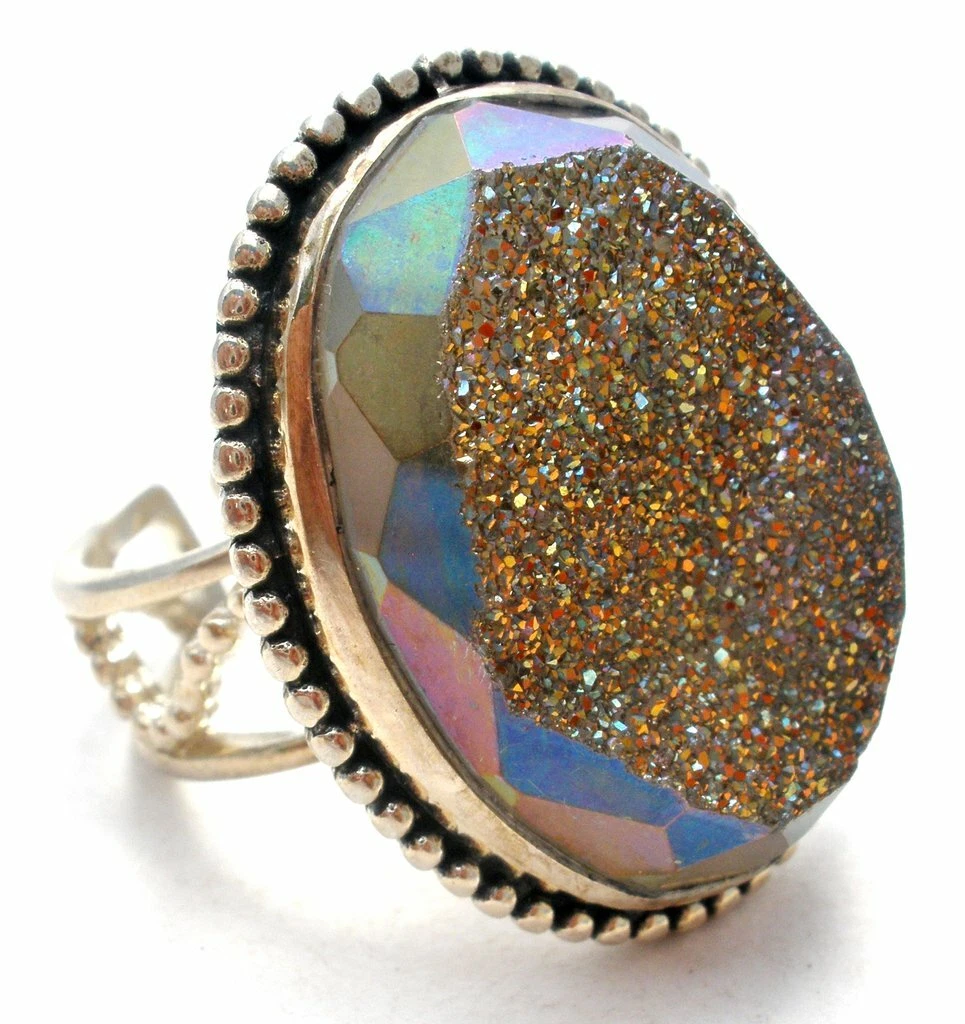 Colleen Lopez Druzy Ring Size 8 Bronze Gemstone Designer Signed