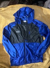 Columbia Blue Dark Gray Lightweight Windbreaker With Hoodie Size Small