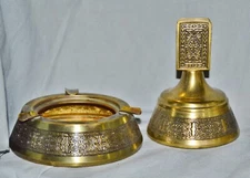Art Deco Smoking Set 2-Piece, Brass, Ashtray Match Holder, 1920 1930