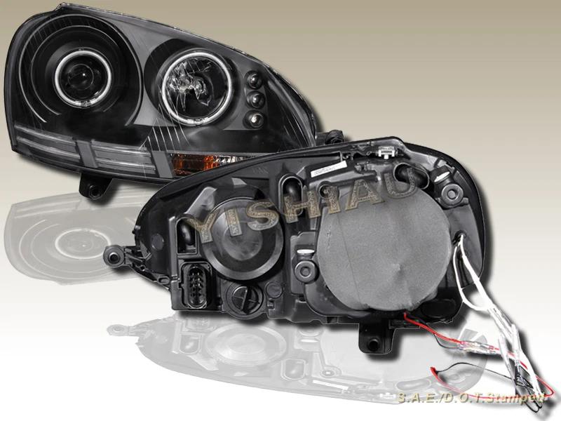 Faróis pretos projetor LED halo duplo 2006-2009 VW Rabbit GTI Jetta CCFL  - Imagem 2 de 2
