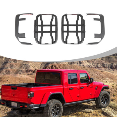  4pc Black Rear Tail LED Light Lamp Guard Trim Cover For Jeep Gladiator JT 2020+