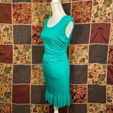 Betsey Johnson Ruffle Hem Fitted Cocktail Midi Dress Women's 6 Green Sleeveless