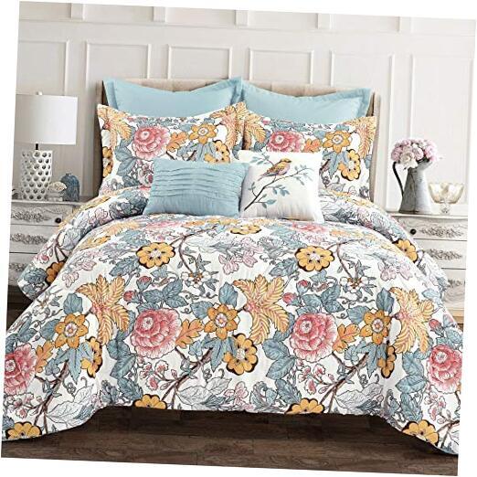 Sydney Comforter Set - Charming & Colorful Floral Full/Queen Blue & Yellow