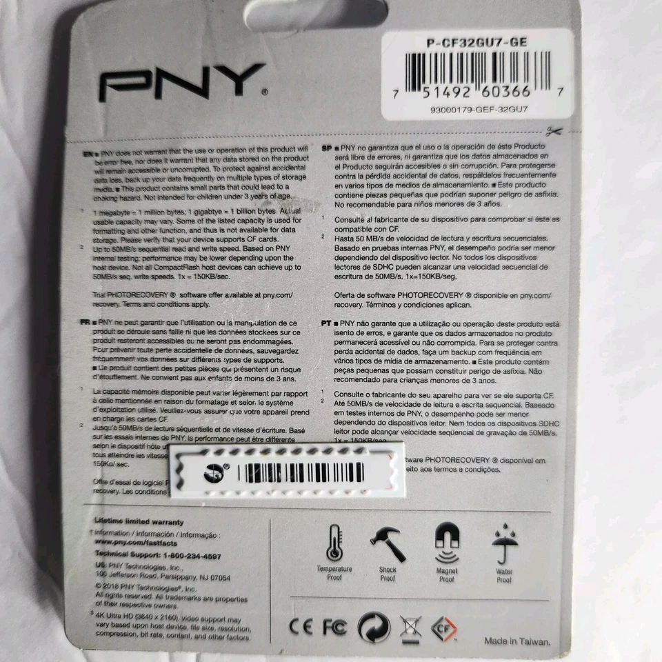 PNY 32gb High Performance Compact Flash Card P-cf32gu7-ge - Image 4 of 4