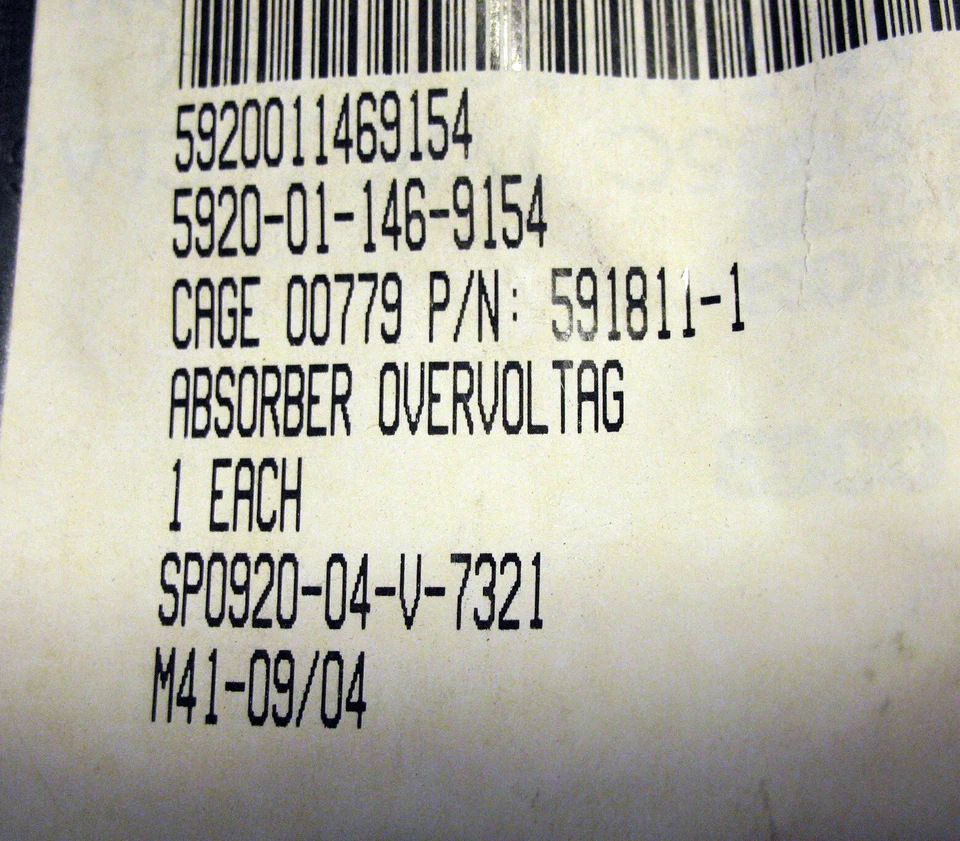 Tyco Electronics 591811-1 Overvoltage Absorber, Military NSN 5920-01-146-9154 - Image 3 of 4