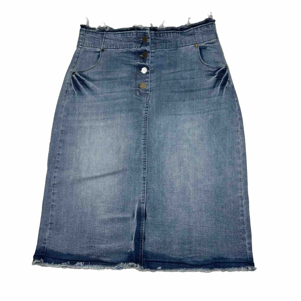 Reba Women's Denim Knee Length Skirt Button Front SZ
