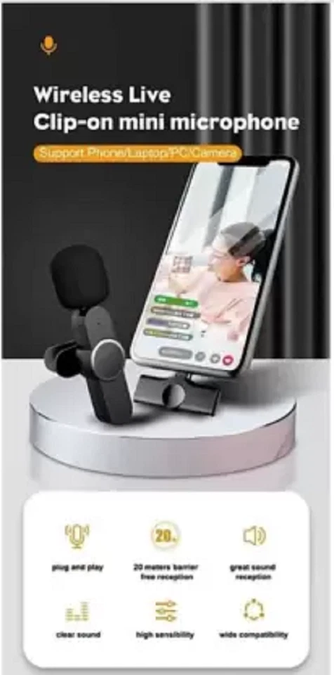 Micrófono Android Studios K8 Inalámbrico Plug and Play Tipo C Collar Micrófono Compatible Foto 3 de 4