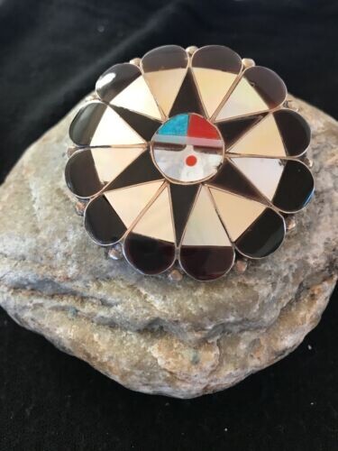 Blauer Türkis, Koralle & Onyx Navajo Perlen Sterlingsilber Pin Anhänger 08554 - Bild 1 von 12