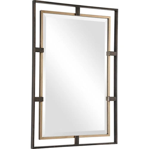CARRIZO INDUSTRIAL INSPIRED XL 32" DIMENSIONAL IRON WALL VANITY MIRROR 09711 - Picture 4 of 6