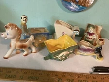 Art pottery cart and pony planters  1940-60's  assorted lot of 6  #5