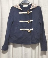 Rare Vintage Louche Designer Short Duffle Hooded Cotton Jacket Ladies Small Blue