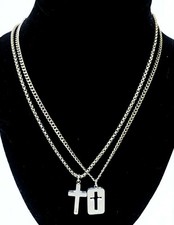 NEW BAIN MILLER 2 PC SET SILVER GRAY TONE CHAIN,CUTOUT CROSS PENDANT NECKLACE 