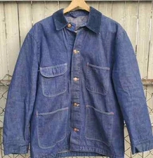 Vtg Wrangler Blue Bell Sanforized Blanket Lined Denim Chore Task Mechanic Jacket