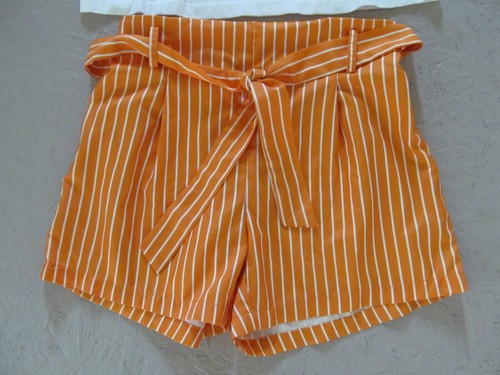 Shein T Shirt 0XL Wildflowers Yellow Orange Satin Stripe Shorts Sz 11-12Y - Picture 3 of 4