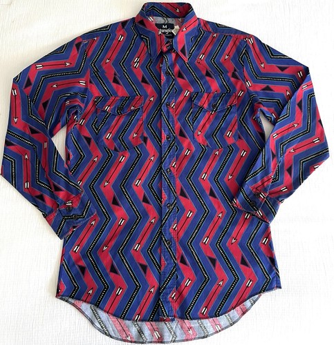 Camicia western VINTAGE Wrangler Brushpopper uomo MEDIA made in USA coda lunga usata in ottime condizioni - Foto 2 di 13