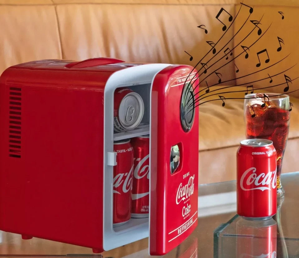 NEW Coca-Cola Portable Mini Cooler with built In Bluetooth Speaker 4 Liter Retro - Image 2 of 4