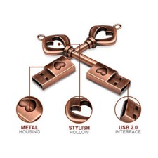 Gold Metal Heart Key U Disk 2GB-512GB USB 2.0 Flash Drive Memory Storage Stick