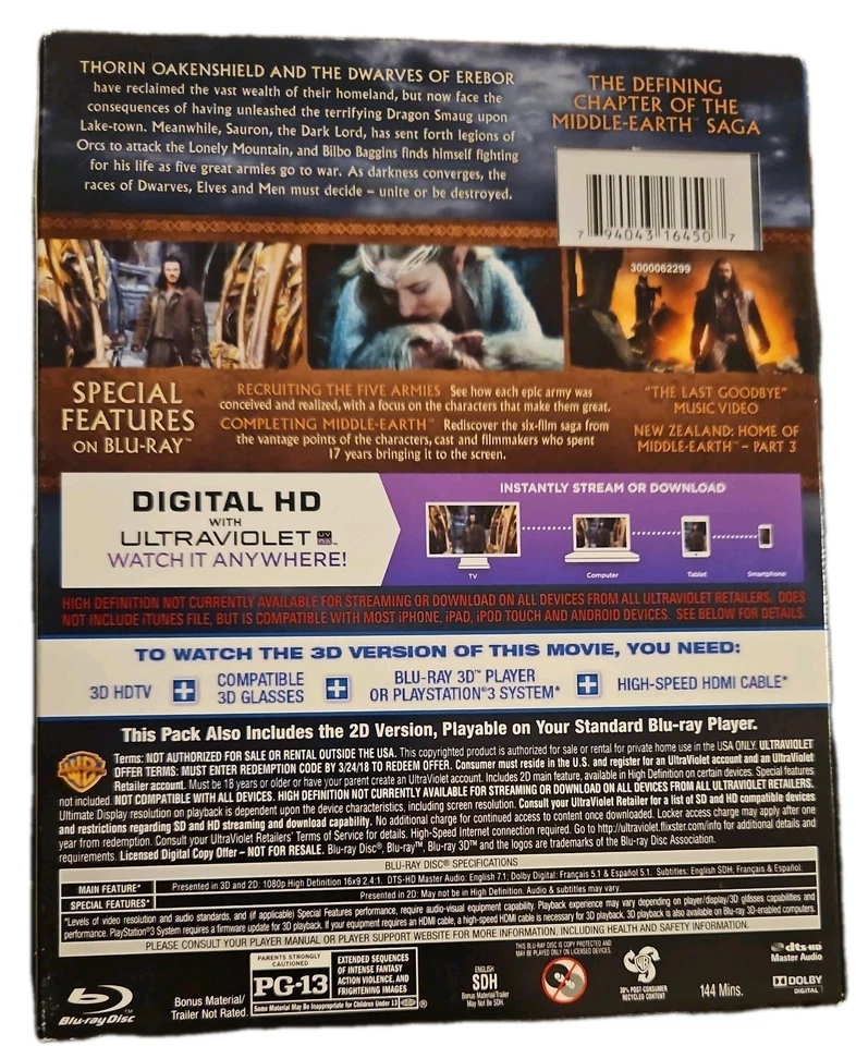 The Hobbit: The Battle of the Five Armies (Blu-ray 3D, 2014) Foto 2 de 3