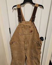 Vintage Carhartt Bib Overalls Relaxed Double Knee Distressed RN 14806 Size 44x34