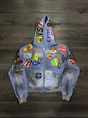Vale Forever Passport Denim Zip Up Hoodie Jacket Blue Small New
