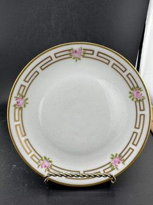 Antique Pickard China 6  Dessert Greek Key Painted Floral Design See Pics 