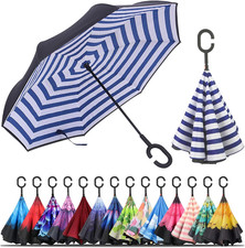 Windproof Inverted Umbrella, Large Reverse Umbrellas for Rain with C-Shaped Hand