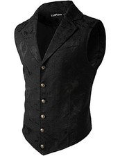 VATPAVE Mens Victorian Suit Vest Steampunk Gothic Waistcoat X-Large Black