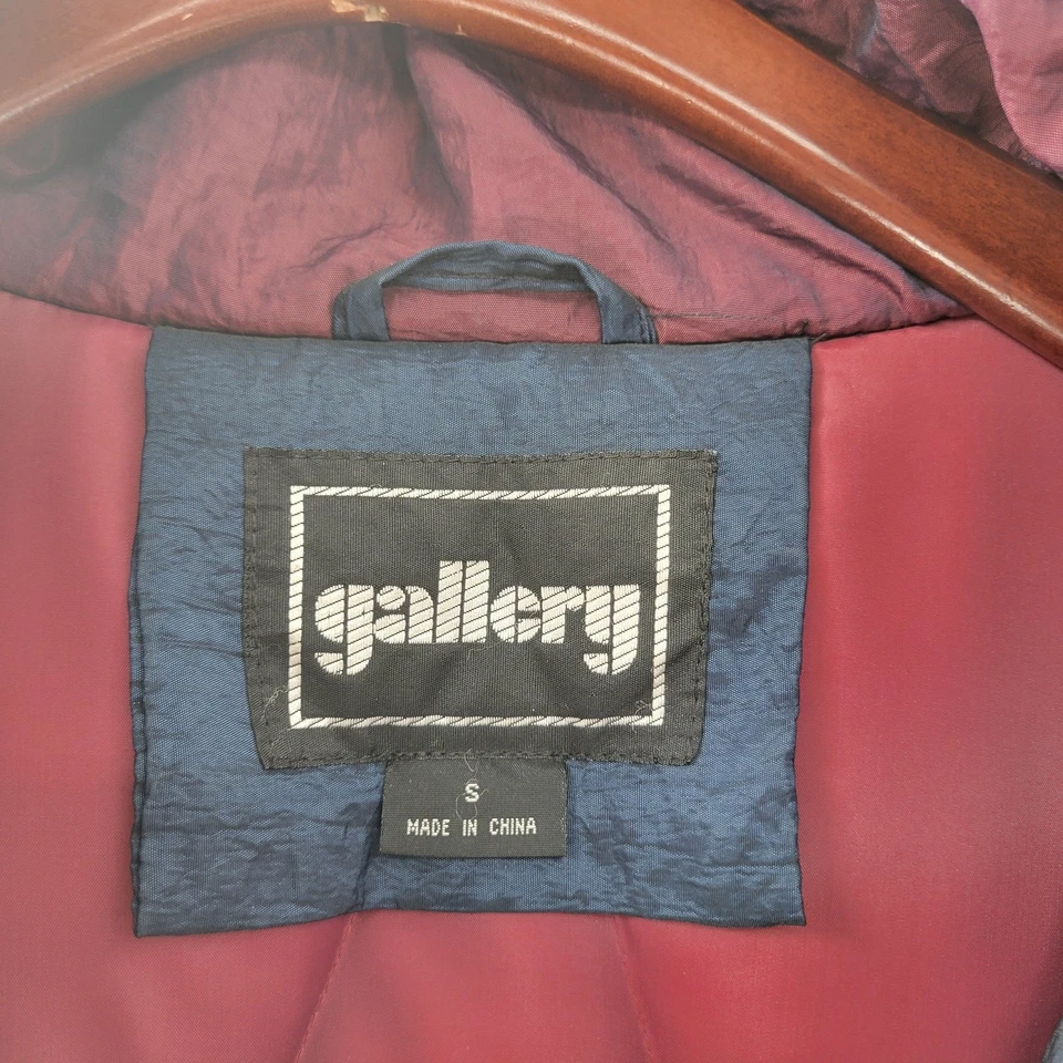 Vintage Gallery Down Fill Long Puffer Coat S Blue Colorblock Geometric - Image 4 of 4