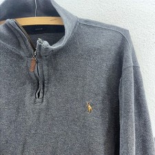 Polo Ralph Lauren Estate Rib Quarter Zip Mens L Grey Cotton Pullover Preppy