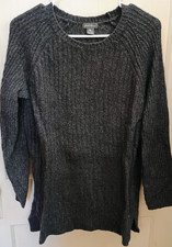 Eddie Bauer Women's Medium Gray Rib Knit Sweater Crew Neck Long Sleeve Pullover