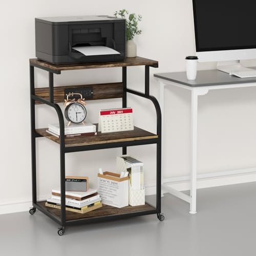 Large Printer Stand with 3-Tier Wood Storage Shelves with Power Outlet-Multi - Picture 2 of 7