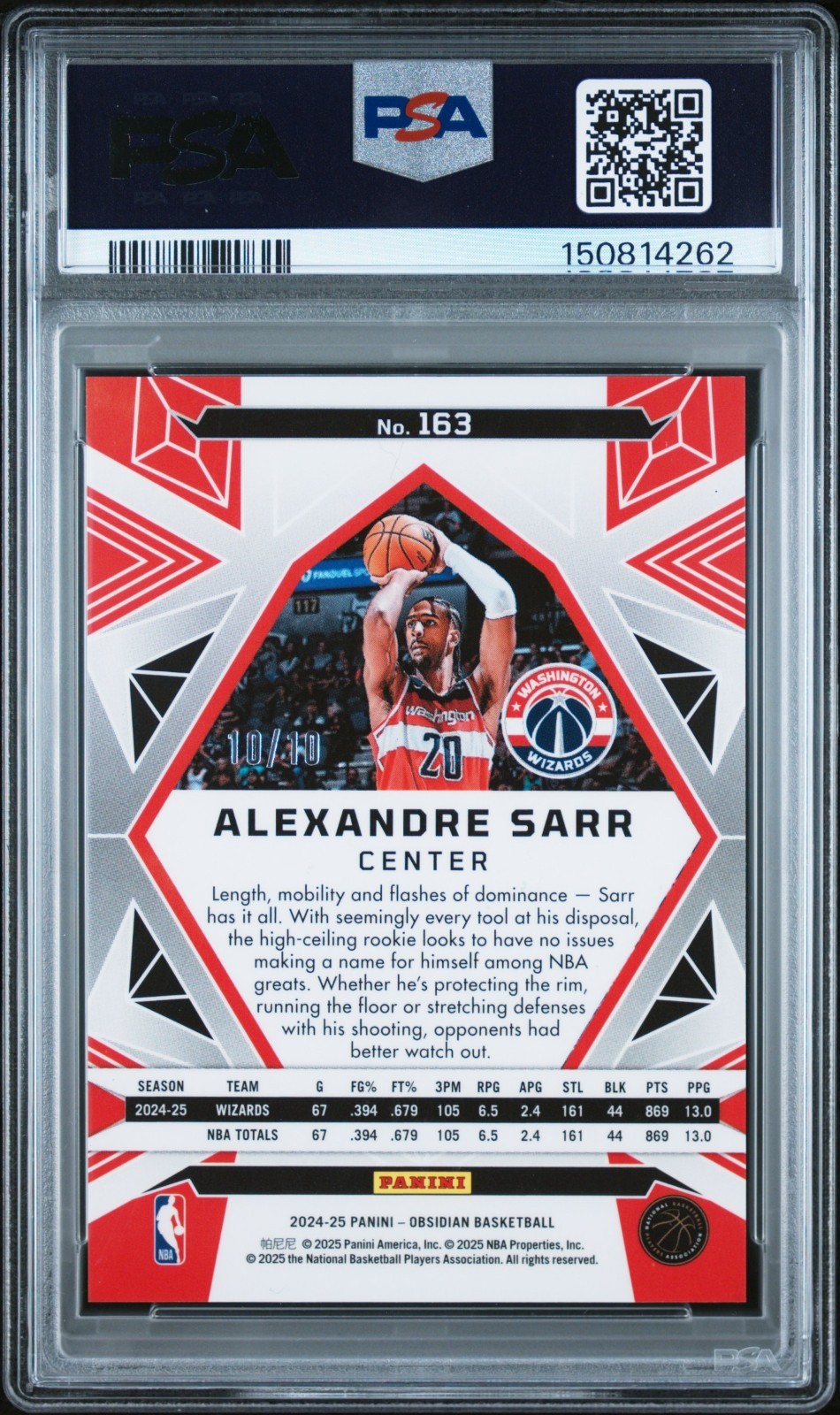 2024 Obsidian Basketball Alexandre Sarr Electric Etch Molten Mojo #163 /10 PSA 9 view 2