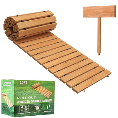 #ad 10FT Wooden Garden Pathway Outdoor Roll Out Decorative Garden Walkway Weather $89.00