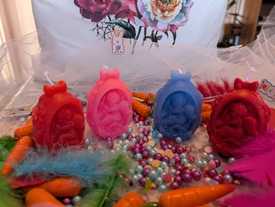 4 handgemachte Engel Ei Ostern - Sojawachs Geschenk Wohndeko Hochzeit Geburtstag Kerze