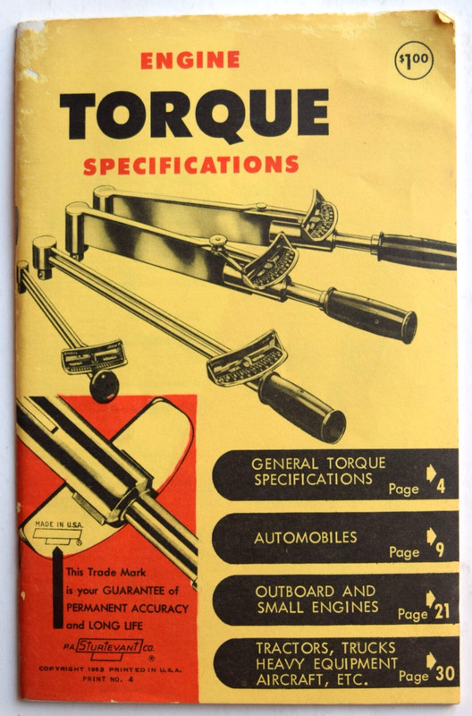 1963 STURTEVANT CO. ENGINE TORQUE SPECS BOOKLET - Print No.4