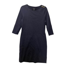 Talbots Petites Navy Blue Knit Sweater Dress Gold Button Detail Women's LP