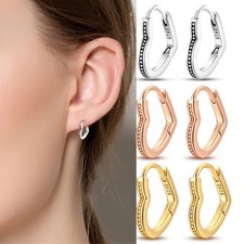 PANDACH Sterling Silver Tiny Heart Shape Hoop Earrings For Women Jewelry Gifts