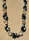 vintage Bl&Wh ART GLASS Bead NECKLACE Murano Camoanelle Pasta Shape AB Faceted + — photo 7